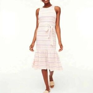 J.Crew Factory Dress Midi Striped Knit‎ Woman Sz Medium Cotton Sleeveless Tiered